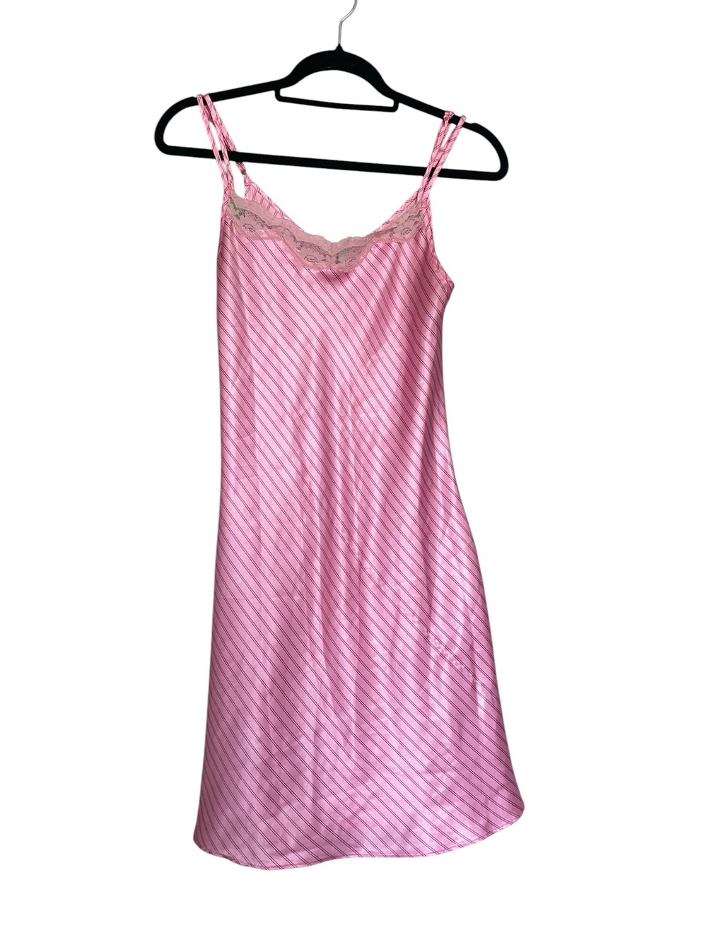Y2K Pink Striped Satin Lace-Trim Slip